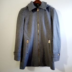 Michael Kors Zip Up Gray Wool Blend Hooded Pea Coat Size S.